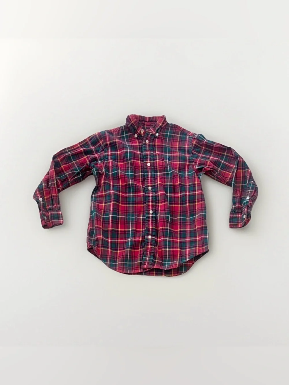 Ralph Lauren Shirt Sz 7 Boys Red Green White Plaid Button-Down Long-Sleeve